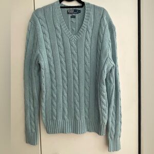 Polo Ralph Lauren Mens 100% Silk Cable Knit V-Neck Sweater